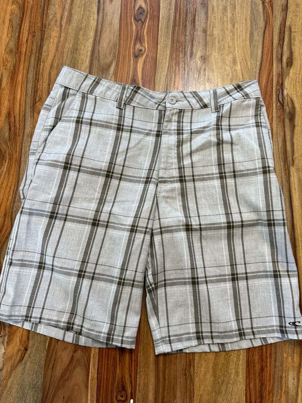 O'Neill Men's Plaid Chino Shorts Size 36 Beige Grey